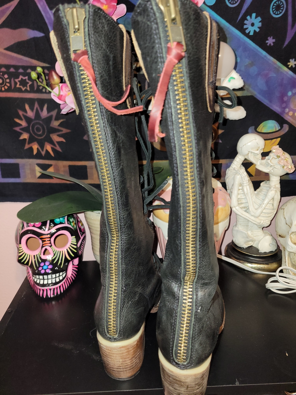 Women’s Freebird Black Lace-Up Mid-Calf Heeled Leather Boots - Picture 3 of 4